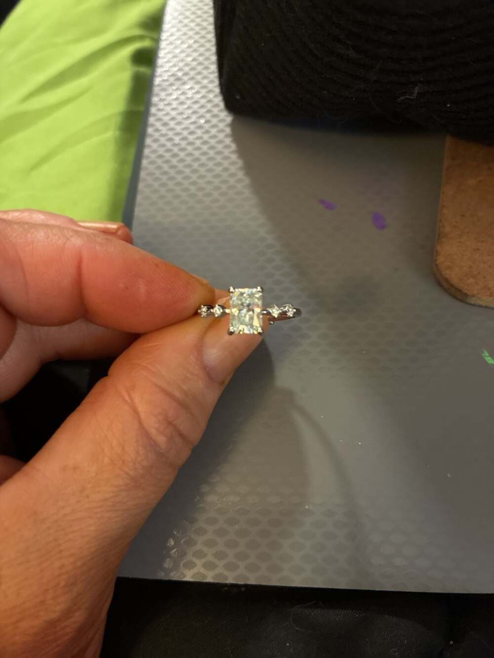 Emerald Cut VVS1 Moissanite 14K White Gold Plated On 925 Silver Engagement Ring